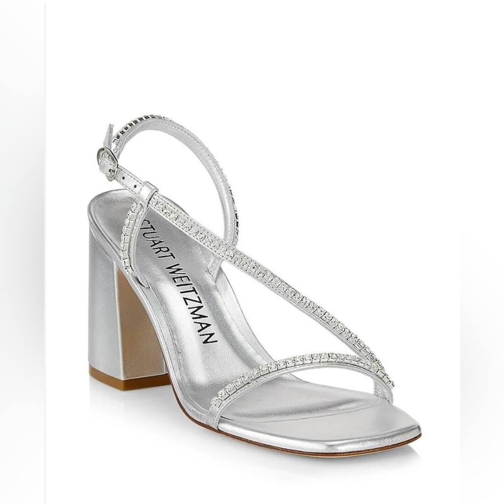 $575 Stuart Weitzman Women's Silver Soiree Crystal Slingback Sandal Shoes Sz-8.5